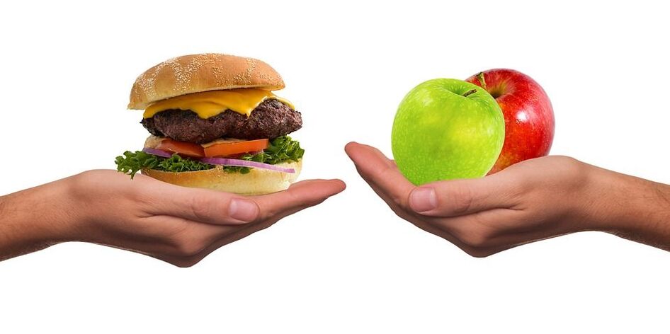výběr mezi zdravým a nezdravým jídlem