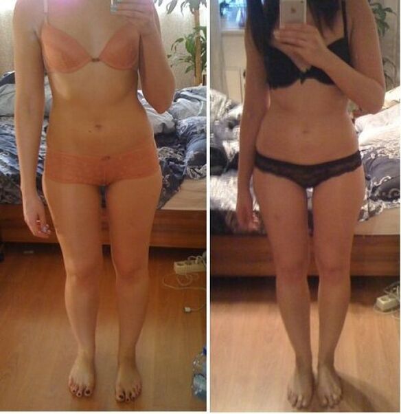 Dívka před a po hubnutí na japonské dietě za 14 dní
